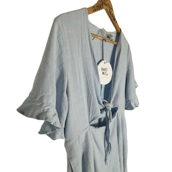 Princess Polly Patricia Cotton/Linen Blue Tie Front Romper Large 12 NWT - Picture 5 of 6